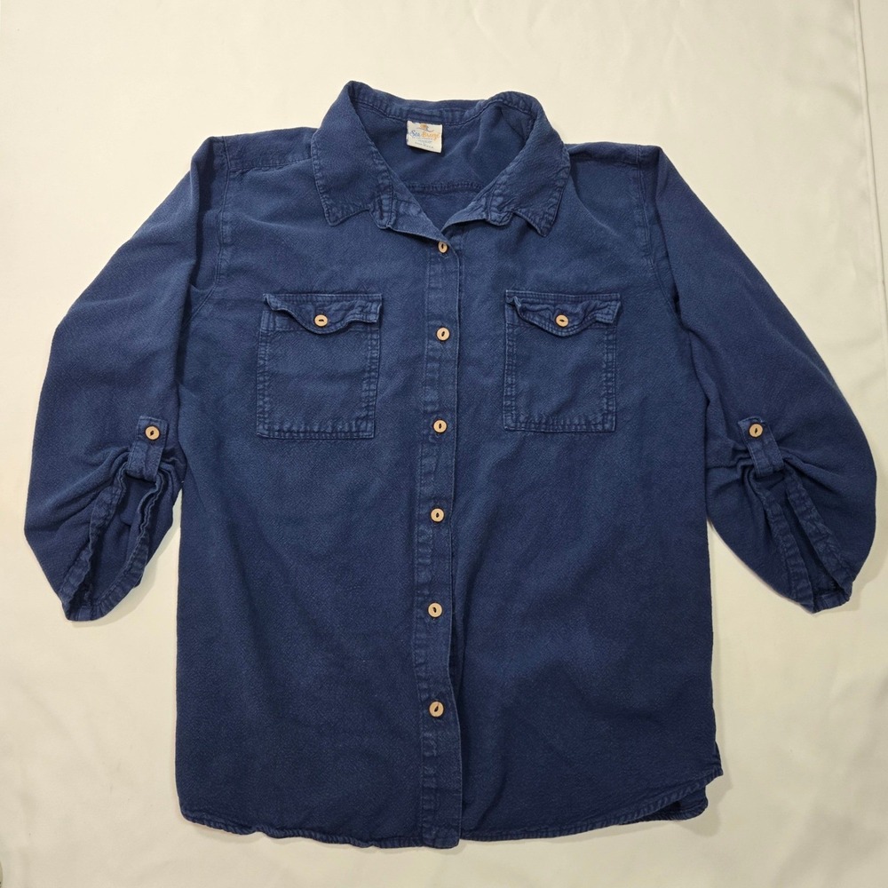Vintage Sea Breeze of California Shirt Womens Large Blue Cotton Made in USA